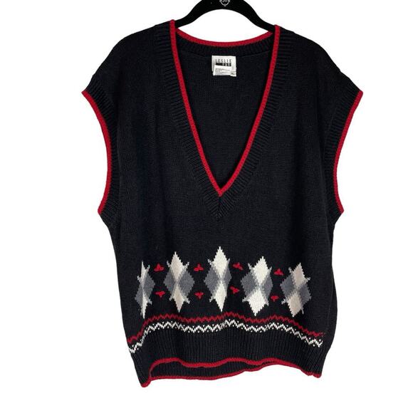 Vintage Leslie Fay v neck argyle sweater vest preppy size XL - Picture 1 of 6